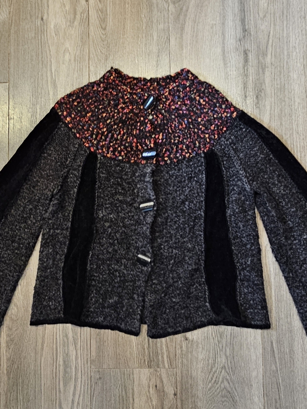 Curio From Anthropologie Textured Button Front Cardigan with Multicolor Yoke